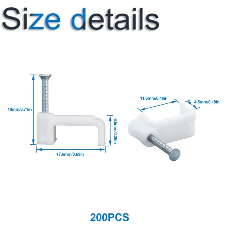 INCREWAY 200Pcs 12mm Flat Cable Wire Clips Cable Staples Cord Holder Wire Management, White - Image 2